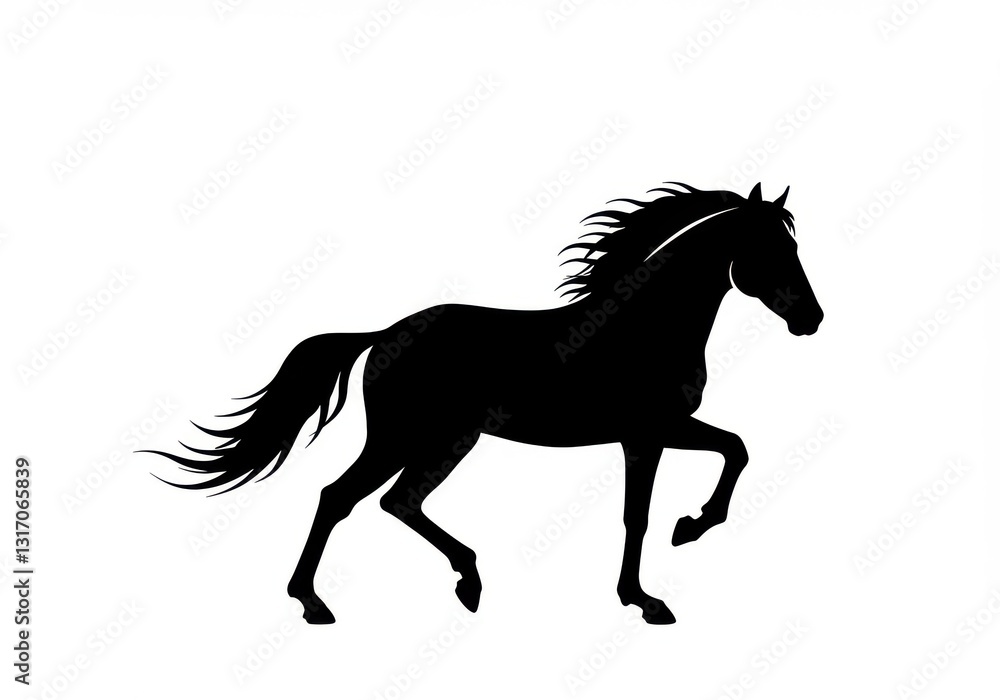 black silhouette, galloping horse, flowing mane, dynamic motion, sleek profile, tribal art style, stark contrast, minimalist design, running steed, muscular equine form black silhouette, galloping horse, flowing mane, dynamic motion, sleek profile, tribal art style, stark contrast, minimalist design, running steed, muscular equine form
