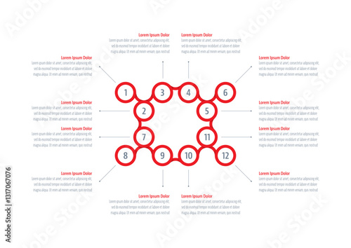 infographic template for business, education, industry world. twelve steps infographic template. information template with connected circles