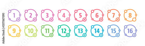 Numbers 1-12 steps in colorful circles. Numbers 1-12 concept for business, education, technology world