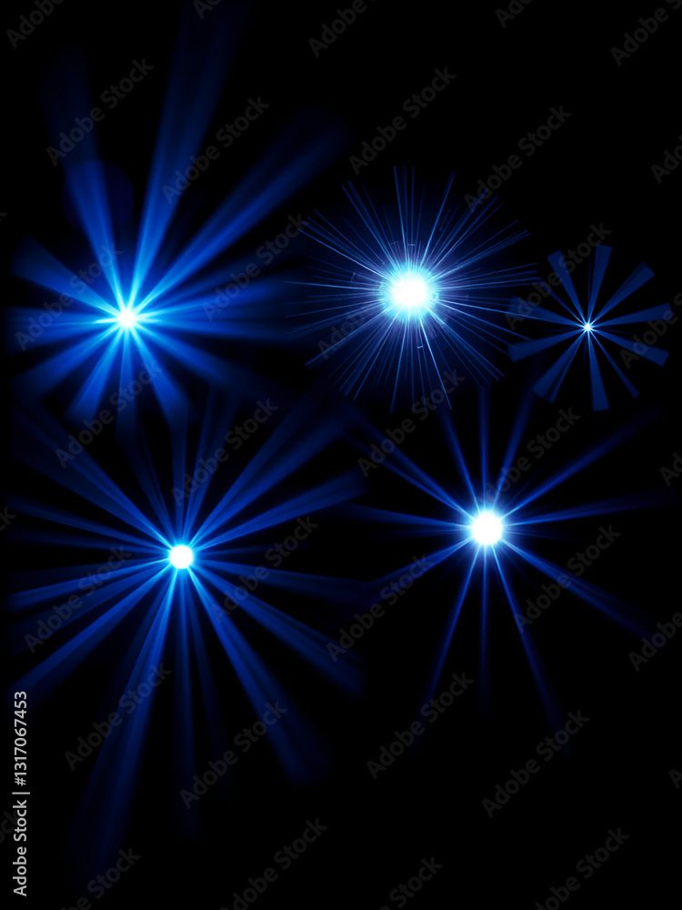 Blue lensflares set. Light flash with rays or blue spotlight. Glow flare light effect. Vector illustration. Isolated on dark transparent background. Blue lensflares set. Light flash with rays or blue spotlight. Glow flare light effect. Vector illustration. Isolated on dark transparent background.