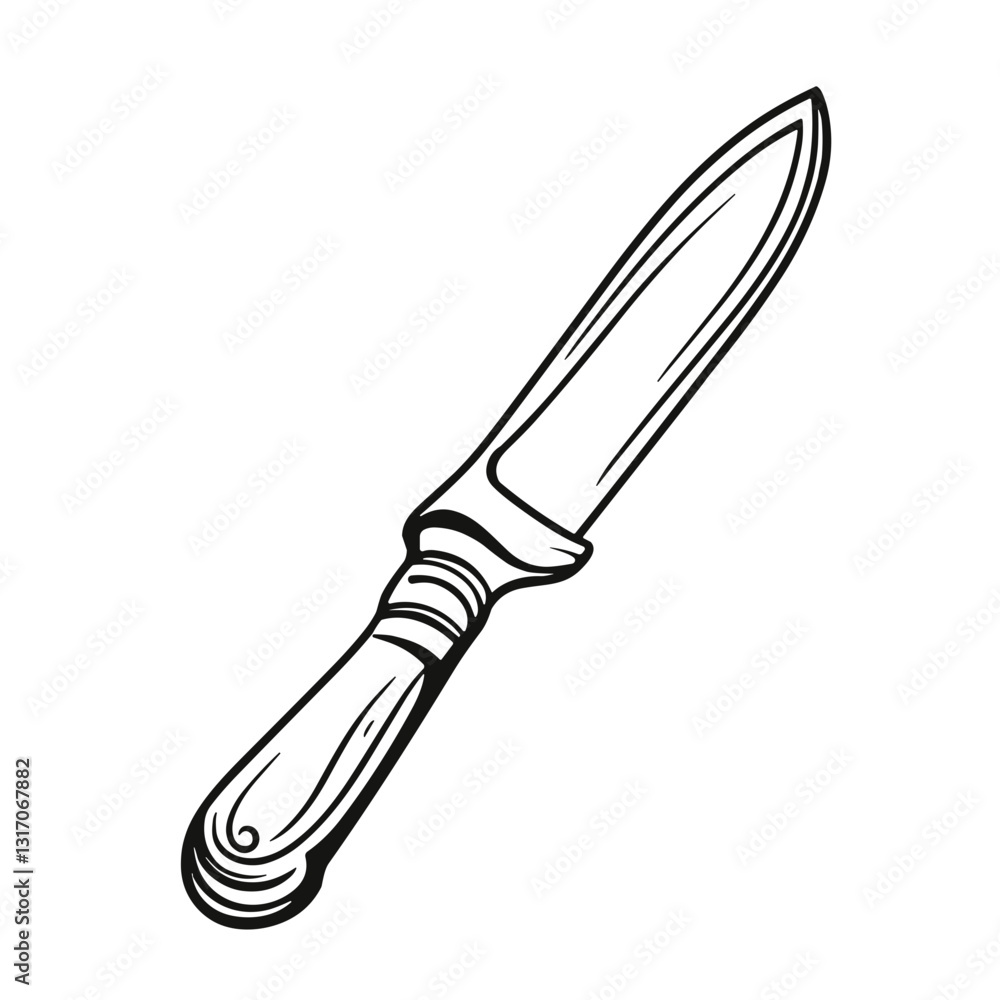 Fototapeta premium Kitchen knife illustration, black and white, minimalistic design 