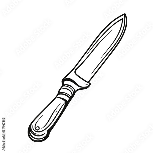Kitchen knife illustration, black and white, minimalistic design
