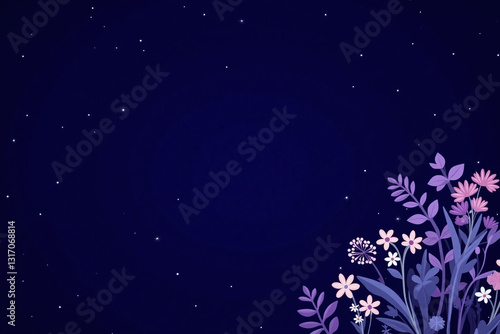 dark blue background with gold stars and plants