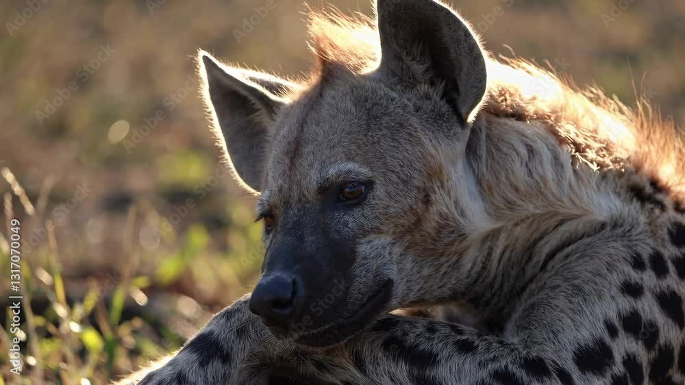Hyena resting its head on its paws, slowly closing its eyes and falling asleep in the warm afternoon sun of the African savanna Hyena resting its head on its paws, slowly closing its eyes and falling asleep in the warm afternoon sun of the African savanna
