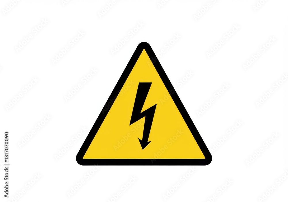 Warning sign, yellow triangle, black border, lightning bolt symbol, high voltage icon, electrical hazard, danger alert, industrial safety, bold graphic design Warning sign, yellow triangle, black border, lightning bolt symbol, high voltage icon, electrical hazard, danger alert, industrial safety, bold graphic design