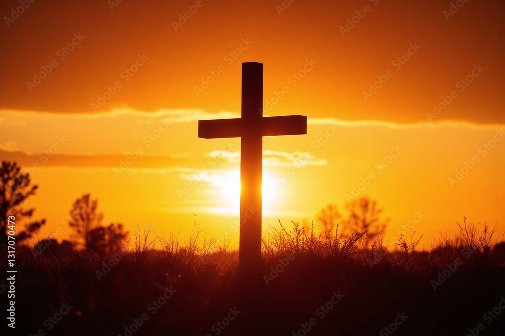 cross in the middle of a field at sunset cross in the middle of a field at sunset