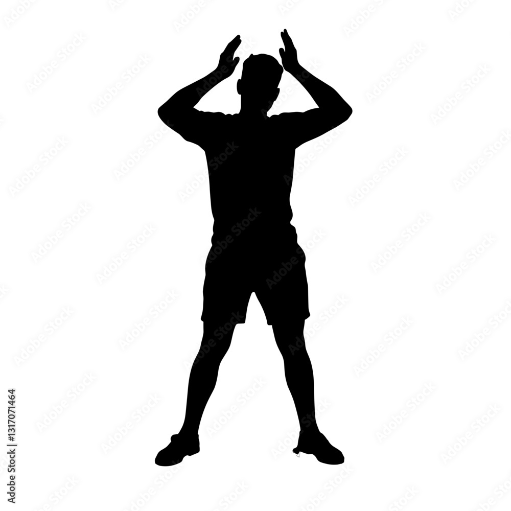 Silhouette of a person celebrating with hands raised without a background Silhouette of a person celebrating with hands raised without a background