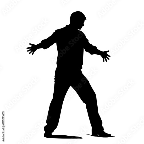 Silhouette of a person posing with outstretched arms without a background 