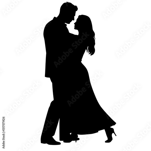 Silhouette of a couple dancing intimately without a background