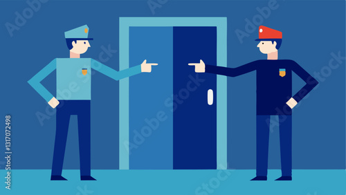 Team Coordination Two officers pointing in opposite directions upon entering the room illustrating the need for quick communication and immediate action.