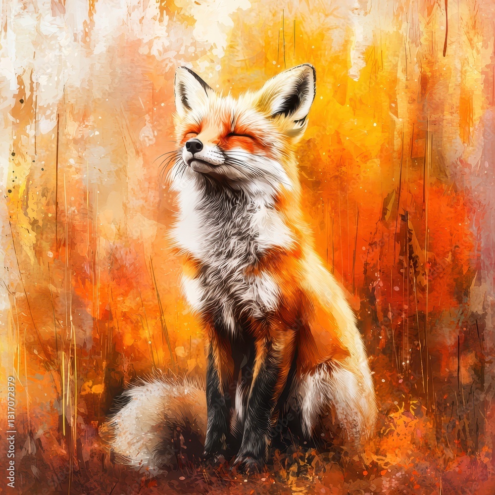 Obraz premium Vibrant fox in autumn colors with a serene expression in nature