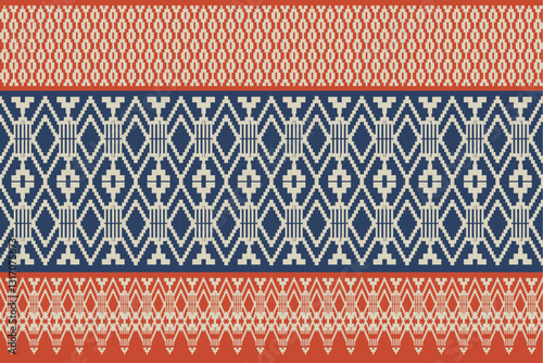 Geometric, seamless,pixel traditional ethnic, thai pattern, fabric pattern for textiles, rugs, wallpaper, clothing, sarong, batik, wrapping, embroidery, print, background, cover, illustration, vector.