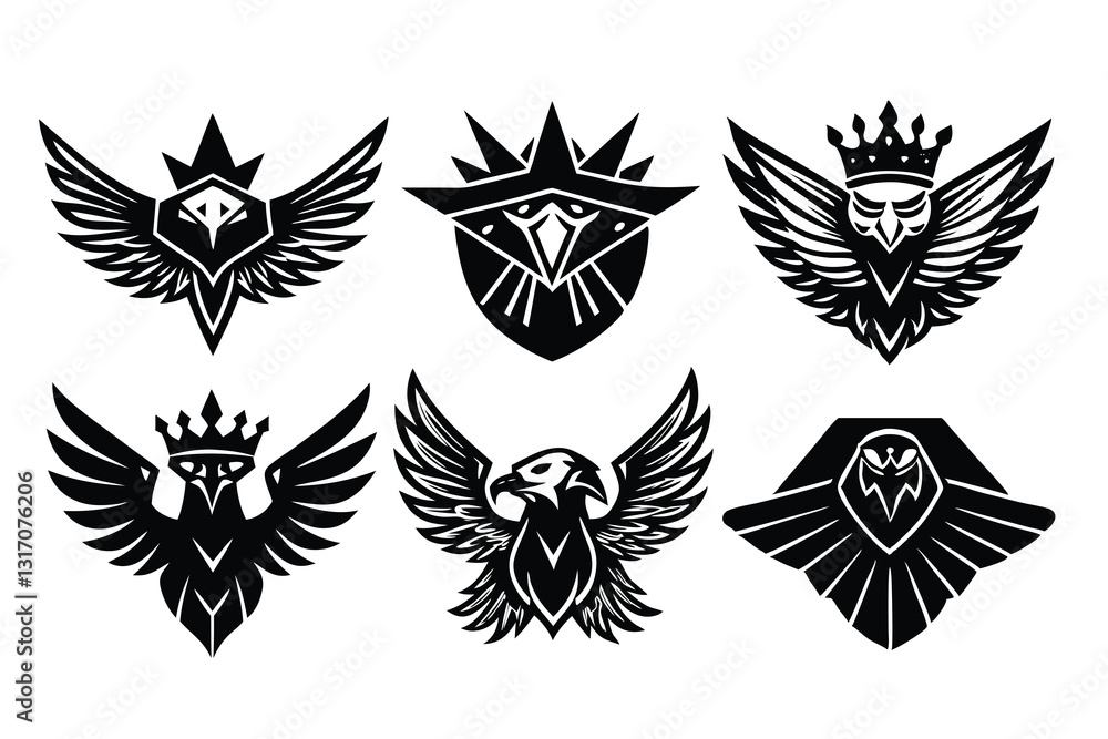 Eagle heads heads black vector, eagle in flight silhouette vector, Black eagle head vector illustration set, black and white bird head Eagle heads heads black vector, eagle in flight silhouette vector, Black eagle head vector illustration set, black and white bird head