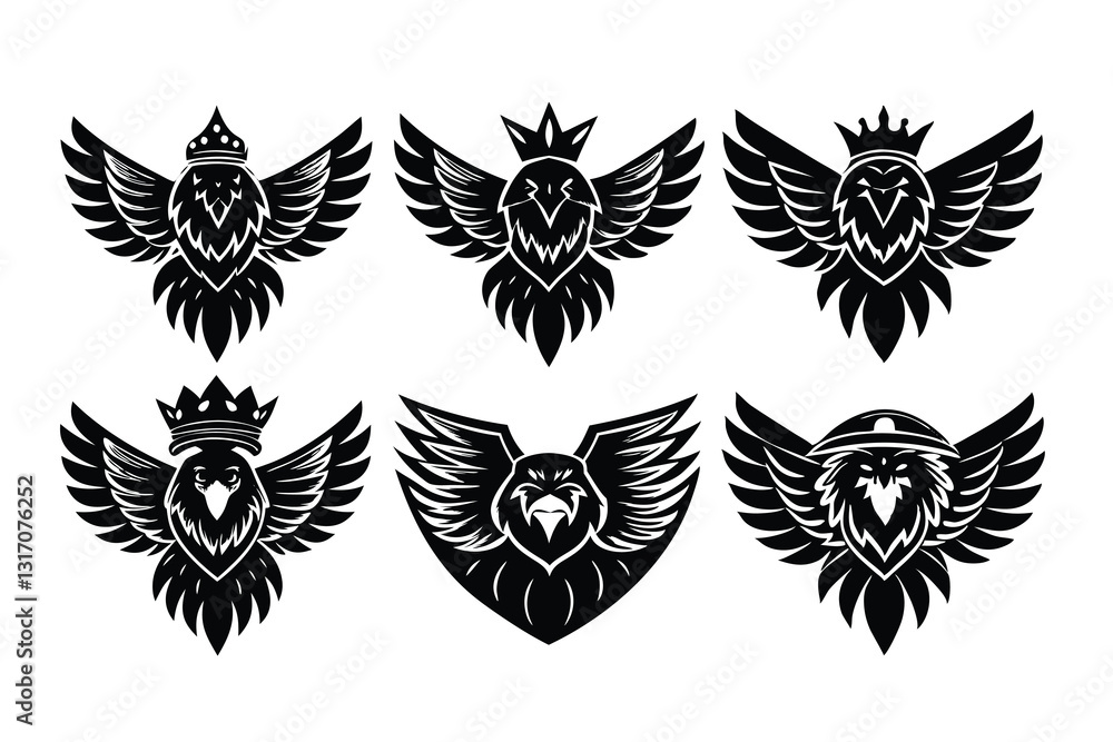 Eagle heads heads black vector, eagle in flight silhouette vector, Black eagle head vector illustration set, black and white bird head Eagle heads heads black vector, eagle in flight silhouette vector, Black eagle head vector illustration set, black and white bird head