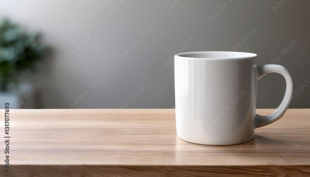 Elegant Ceramic Mug Resting on a Smooth Wooden Surface in a Serene, Minimalist Setting Elegant Ceramic Mug Resting on a Smooth Wooden Surface in a Serene, Minimalist Setting
