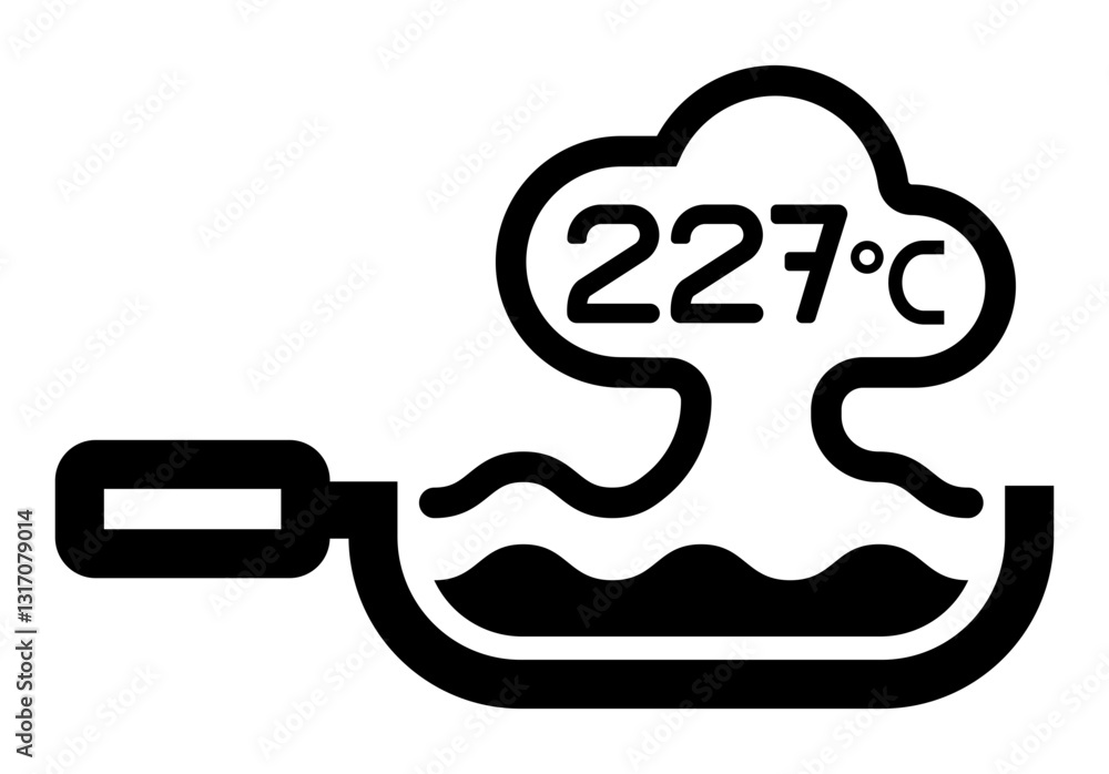 icon of a frying pan with steam and a temperature of 227°C. icon of a frying pan with steam and a temperature of 227°C.