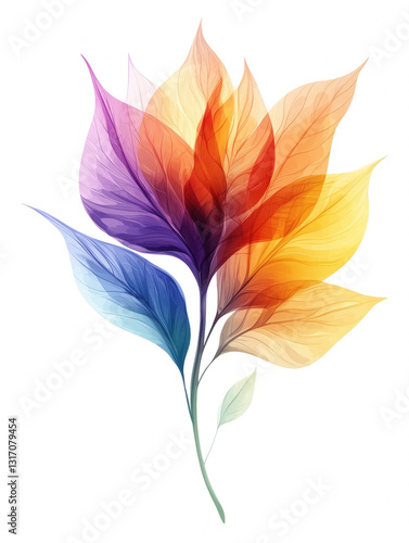 Stunning flower with rainbow colored petals isolated on a bright white background for artistic floral illustrations