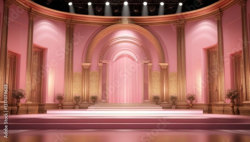 Pink golden ceremony award stage venue background.