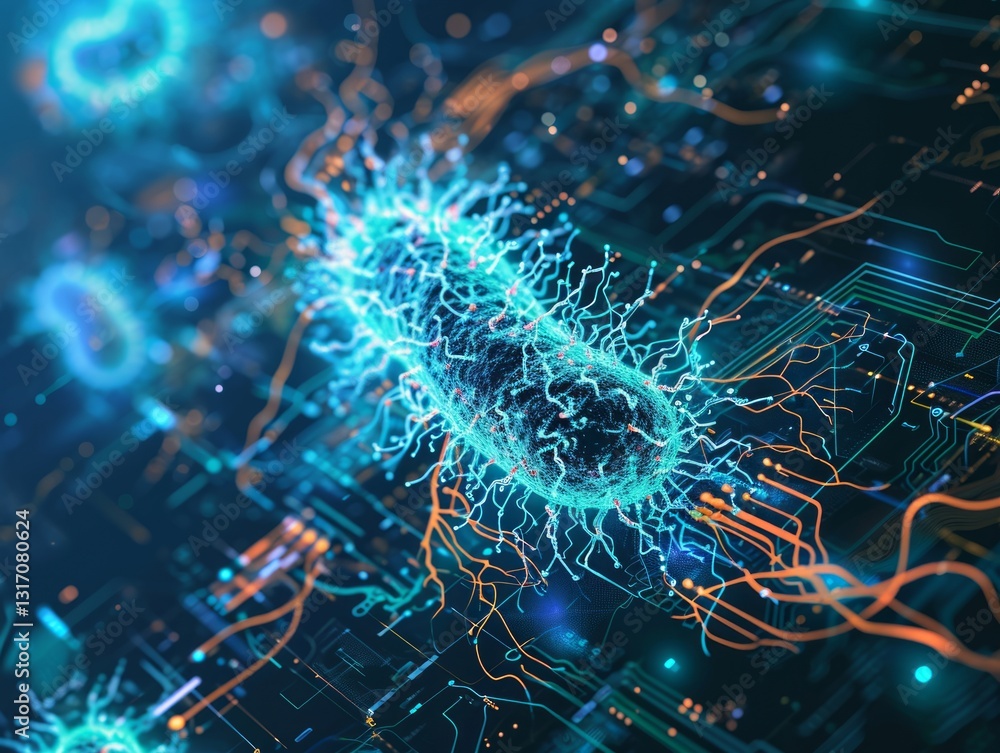 Detailed illustration of bacteria as a model for artificial intelligence and machine learning concepts Detailed illustration of bacteria as a model for artificial intelligence and machine learning concepts