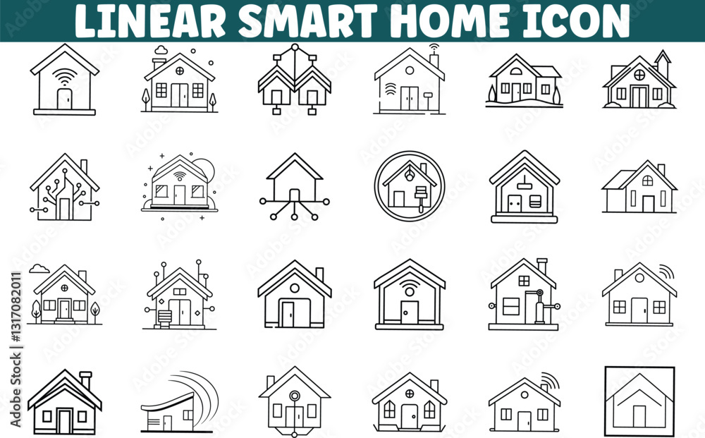 Linear Smart Home Icons House, Automation, Technology, Wifi, Control Linear Smart Home Icons House, Automation, Technology, Wifi, Control