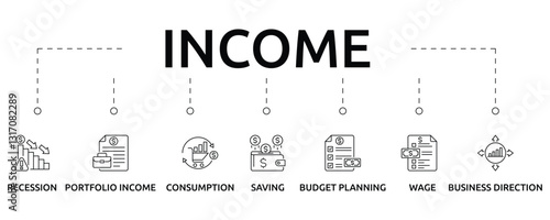 income banner with icon and keywords