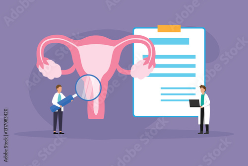 Gynecology and Women's Health Concept - Doctors Examining Female Reproductive System 2d flat vector illustrations