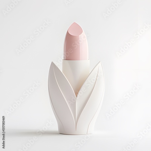 Pink lipstick isolated on a white background with close-up details, showcasing beauty, cosmetics, and fashion