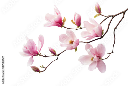 Wallpaper Mural Pink magnolia flowers branch in a corner border, spring flowers on a transparent background Torontodigital.ca