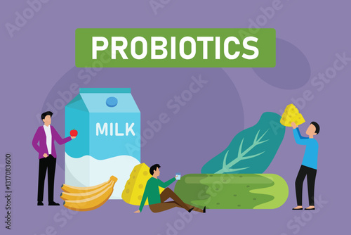 Probiotics and Gut Health – Healthy Food Sources 2d flat vector illustrations