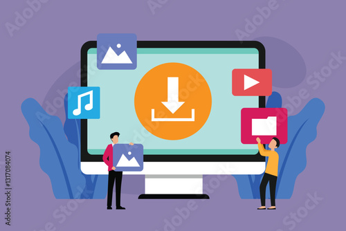 Digital File Download and Media Storage 2d flat vector illustrations