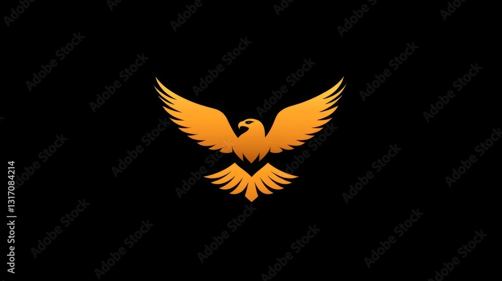 Obraz premium Minimalist golden eagle logo – symmetrical vector illustration on black background for professional branding