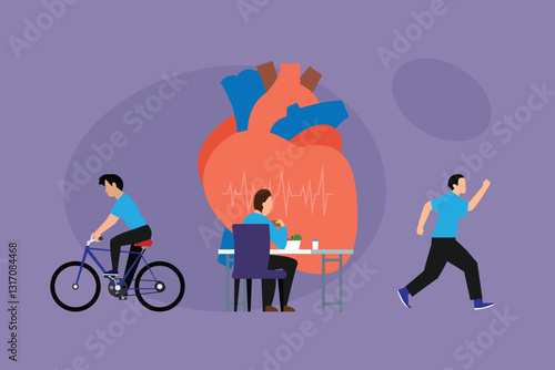 Healthy Lifestyle and Heart Health - Exercise, Nutrition, and Wellness 2d flat vector illustrations