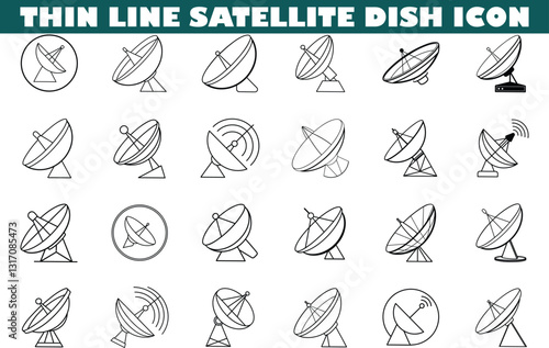 Collection of Thin Line Satellite Dish Icons for Design