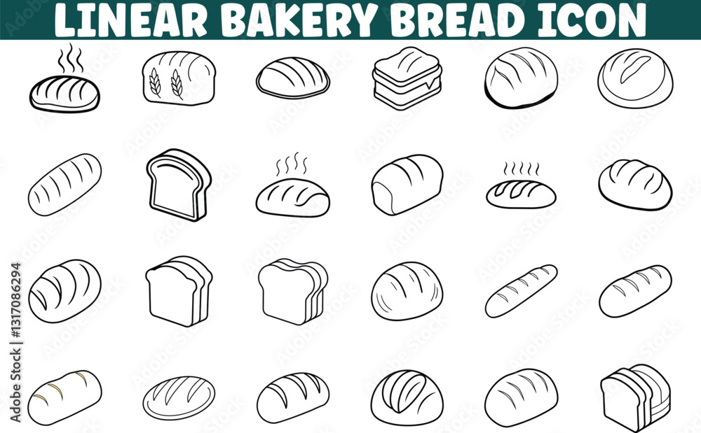 custom made wallpaper toronto digitalLinear Bakery Bread Icons Collection of Loaf, Roll, and Slice Designs
