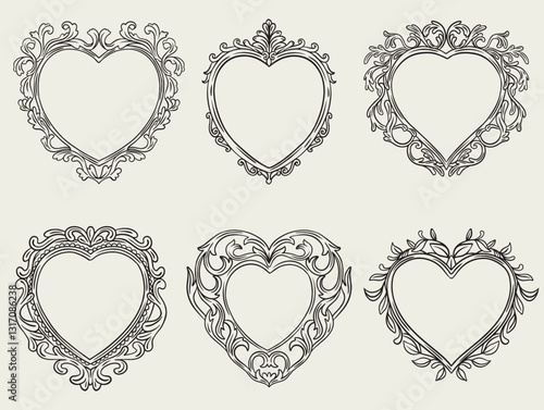 hand drawn doodle heart photo frames, cute hand drawn painting frame, picture framing borders with decorative elements.