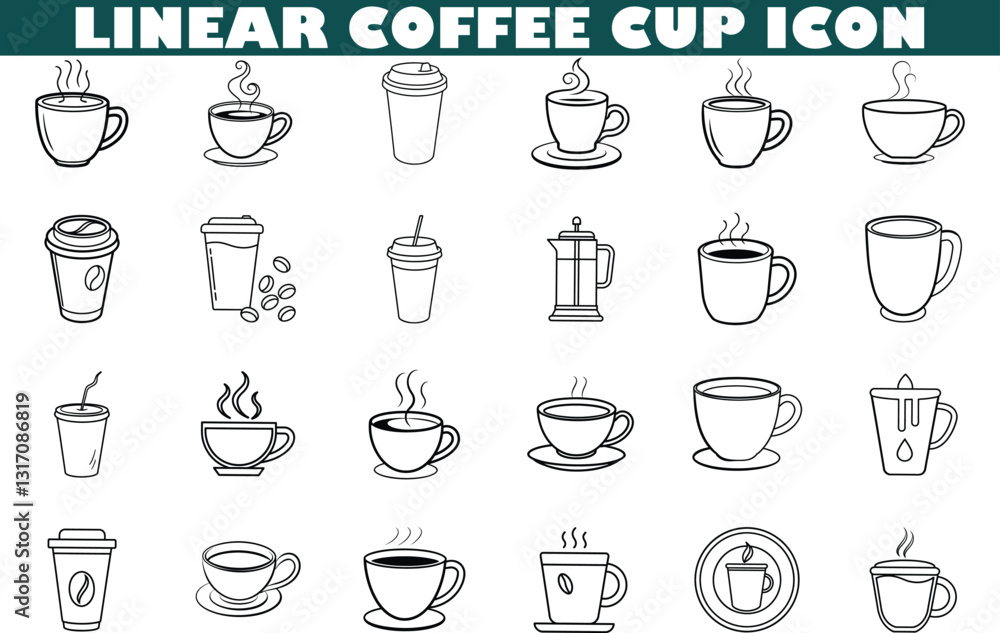 Linear Coffee Cup Icons Diverse Styles and Designs Linear Coffee Cup Icons Diverse Styles and Designs