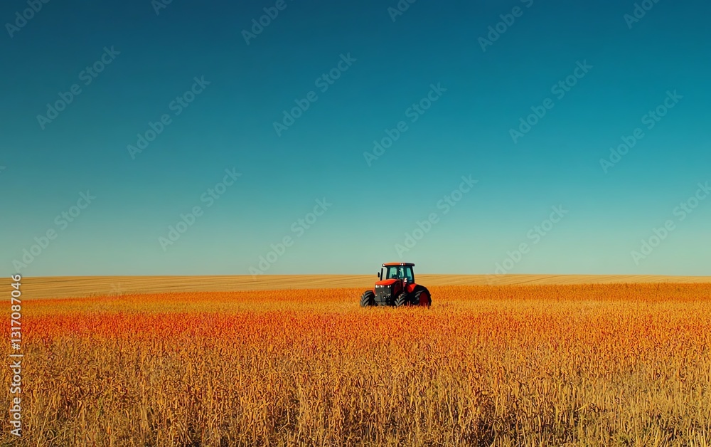 Tractor in a vast golden field Tractor in a vast golden field