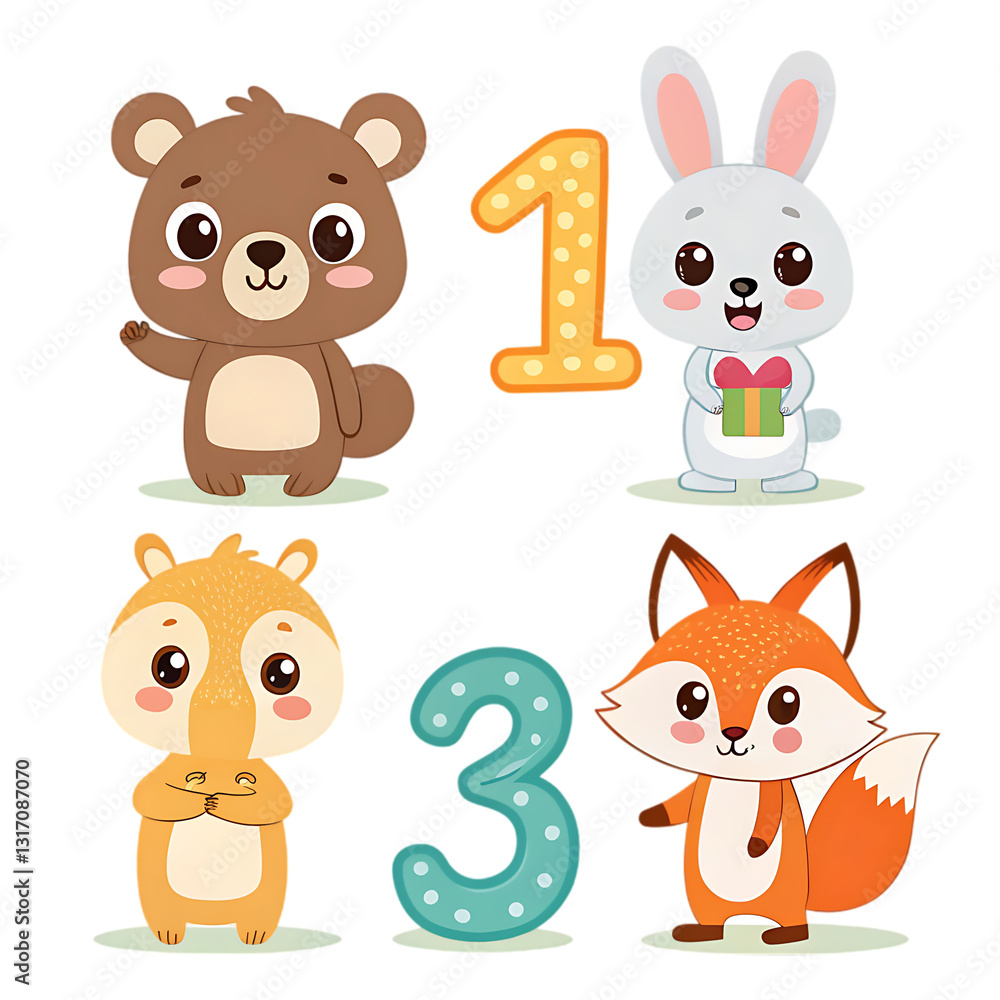 Fototapeta premium Cute Animal Numbers 1-3