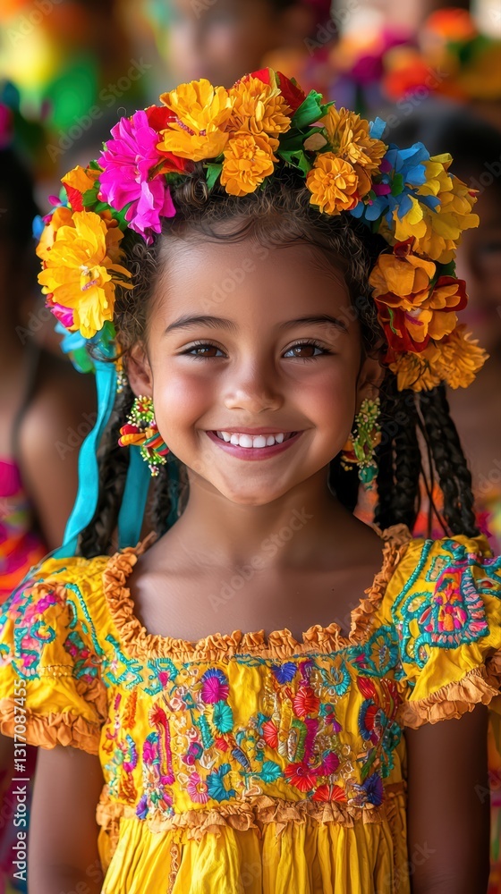 Joyful girl in colorful dress at a lively carnival celebration Joyful girl in colorful dress at a lively carnival celebration