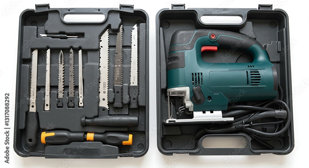 Jigsaw and Blades in Case Ready for Woodworking and Cutting Jigsaw and Blades in Case Ready for Woodworking and Cutting
