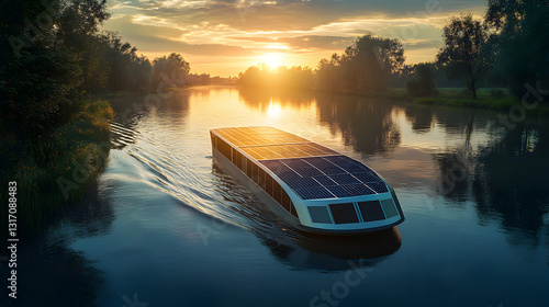 boat sailing on a serene river harnessing the sun's energy for propulsion 