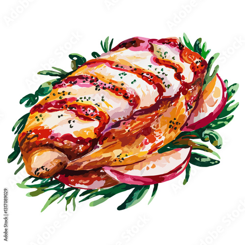 Watercolor Chicken Parmigiana with Fresh Greens