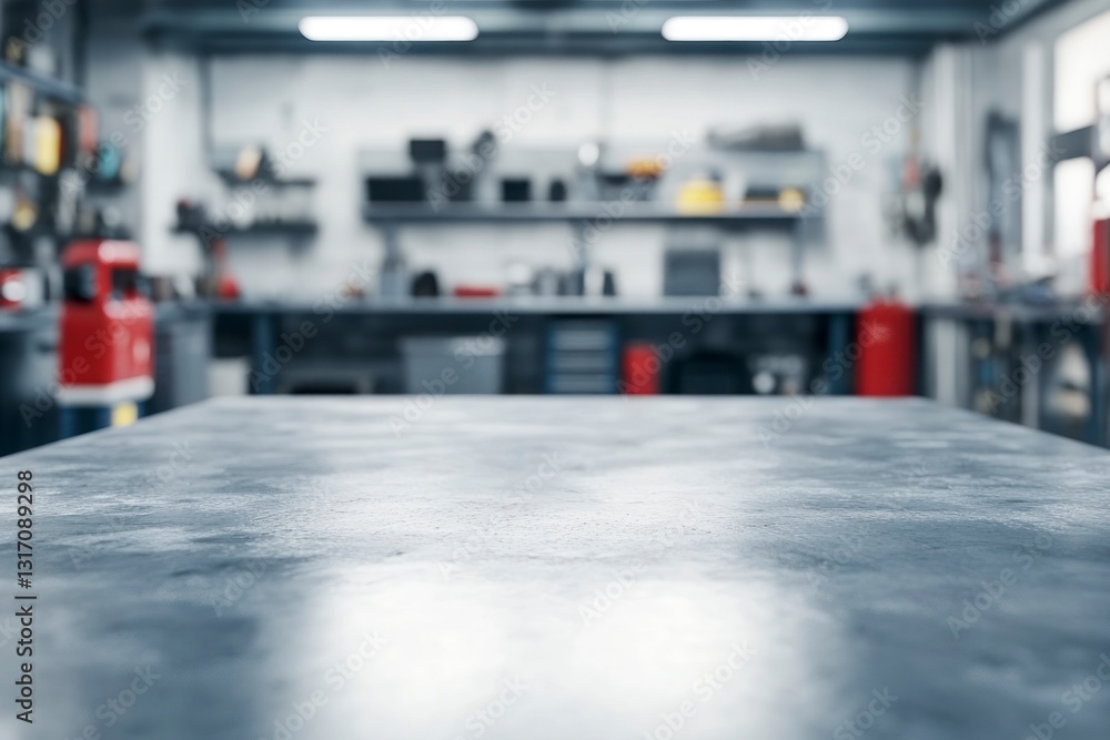 Obraz premium Empty Workbench Surface in Workshop for Product Display or Backdrop