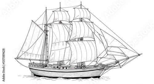 Wallpaper Mural Sailing Ship Illustration Detailed Line Art of Tall Ship on Water Torontodigital.ca