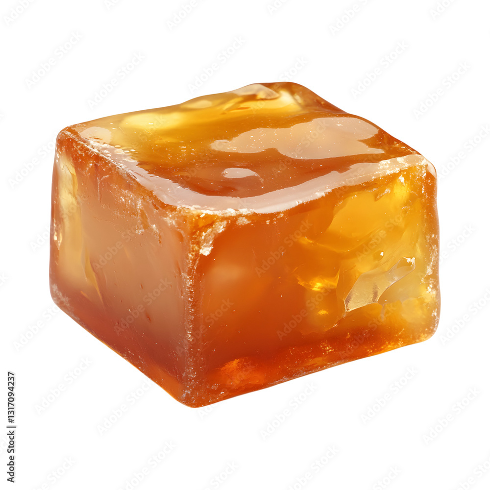 Cayenne Caramel Square Ice Cube Isolated on Transparent Background
