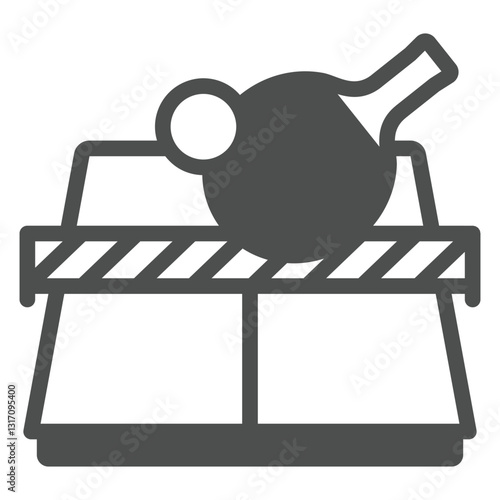 Tennis rackets and table solid icon, tennis concept. Vector graphics. Table tennis sign on white background, glyph style icon for mobile or web design.