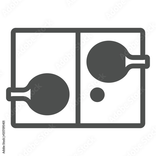 Tennis rackets and table solid icon, tennis concept. Vector graphics. Table tennis sign on white background, glyph style icon for mobile or web design.
