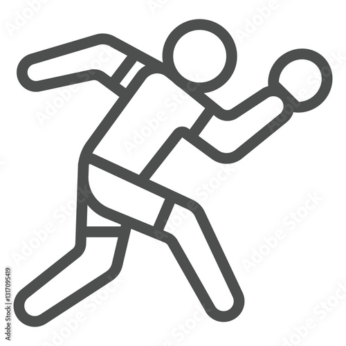 Player with racket deflect shot line icon, tennis game concept. Vector graphics. Running sportsman sign on white background, outline style icon for mobile or web design.
