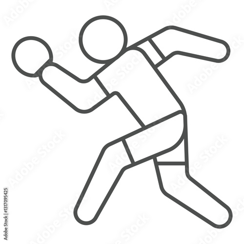 Player with racket deflect shot thin line icon, tennis game concept. Vector graphics. Running sportsman sign on white background, outline style icon for mobile or web design.