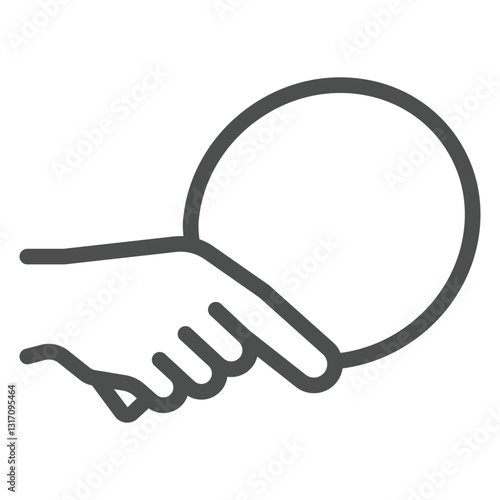 Hand with racket line icon, table tennis concept. Vector graphics. Table tennis player hand sign on white background, outline style icon for mobile or web design.